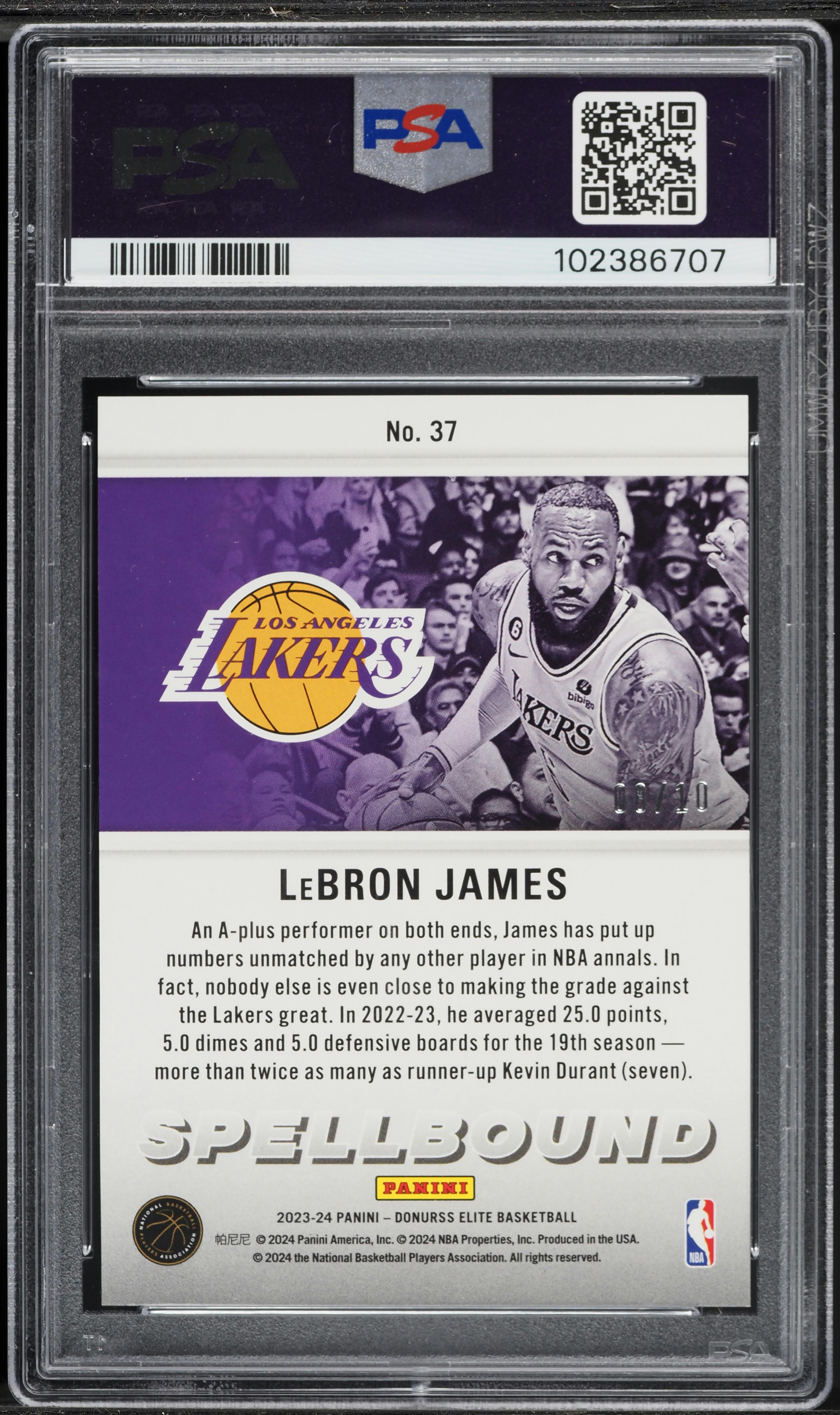 2023 Donruss Elite Spellbound Gold LeBron James /10 #37 PSA 10 GEM