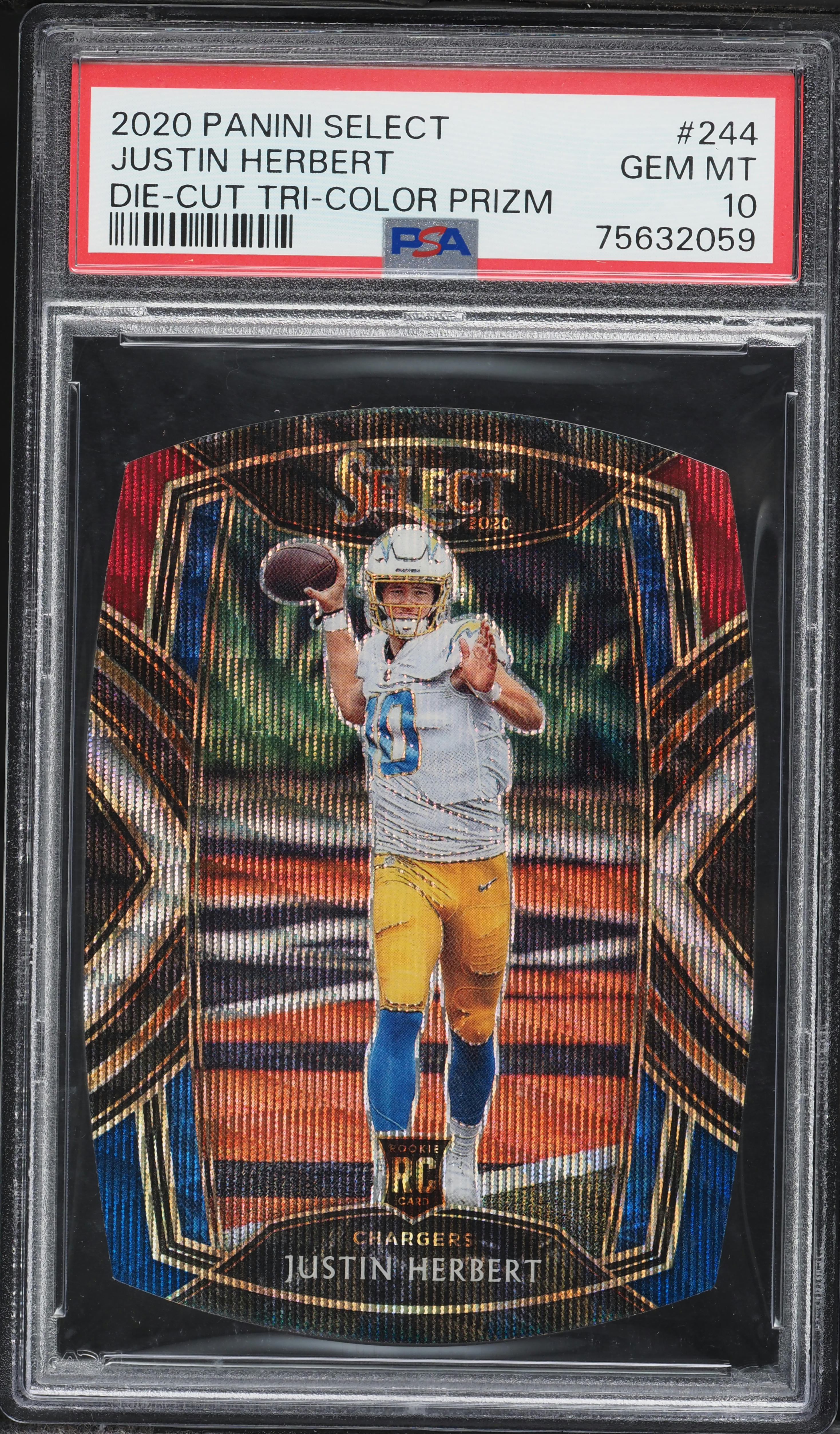 2020 Select Club Level Tri-Color Prizm Die-Cut Justin Herbert