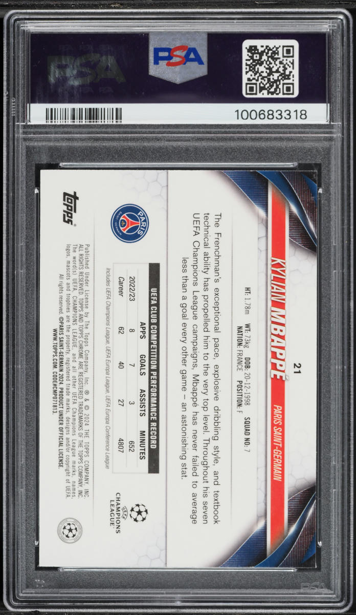 2023 Topps Chrome UEFA Sapphire Edition Gold Kylian Mbappe /50 #21