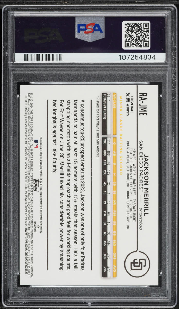 2024 Topps Chrome Green Refractor Jackson Merrill ROOKIE AUTO /99