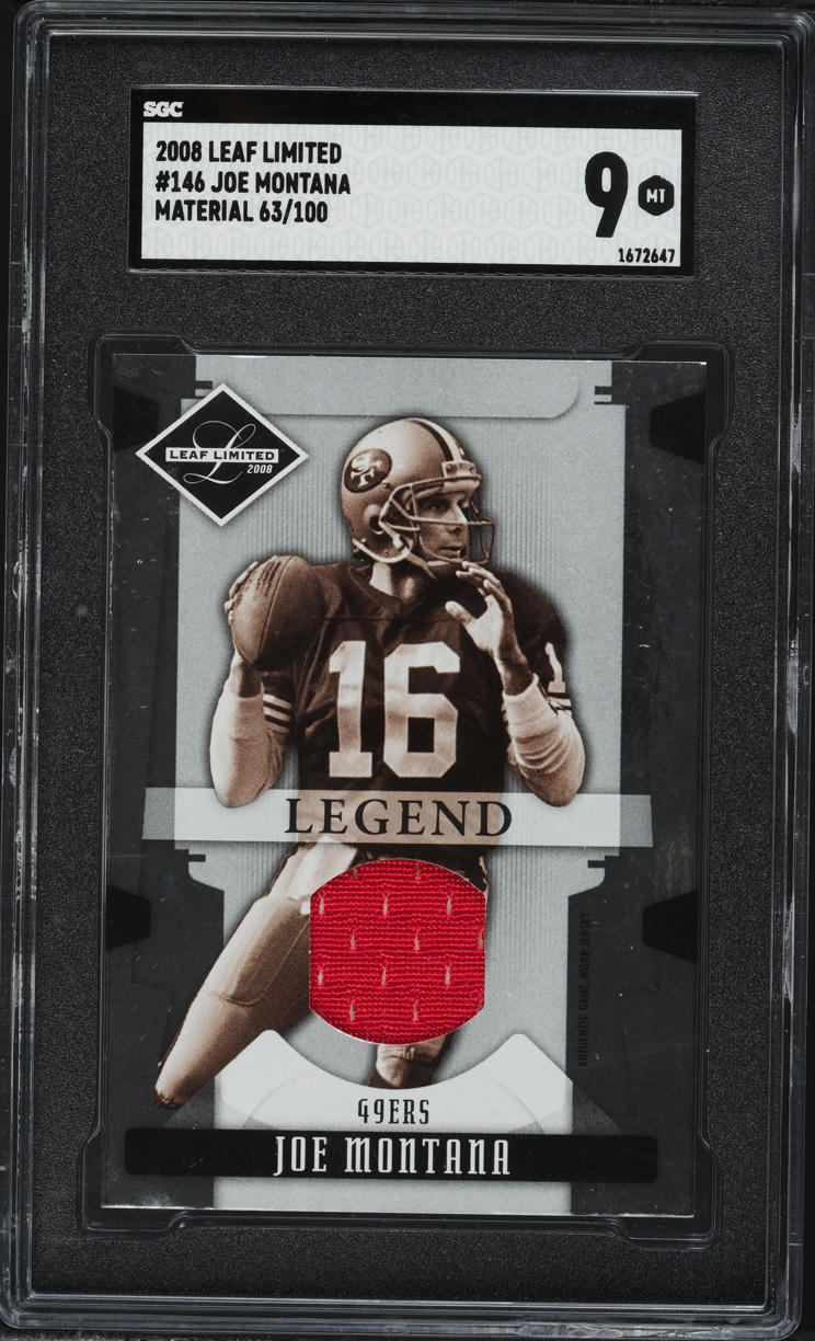 2008 Leaf Limited Material Joe Montana PATCH /100 #146 SGC 9 MINT