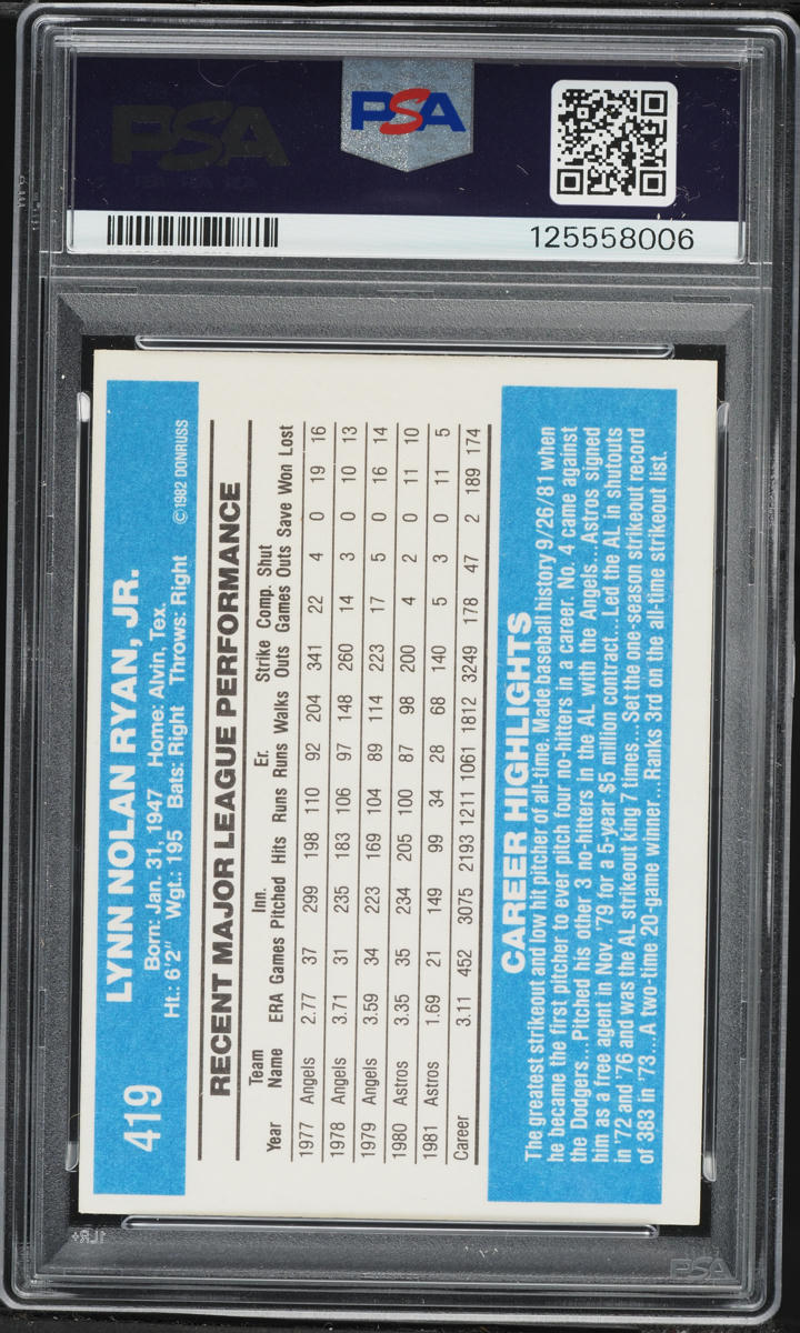 1982 Donruss Nolan Ryan #419 PSA 8 NM-MT