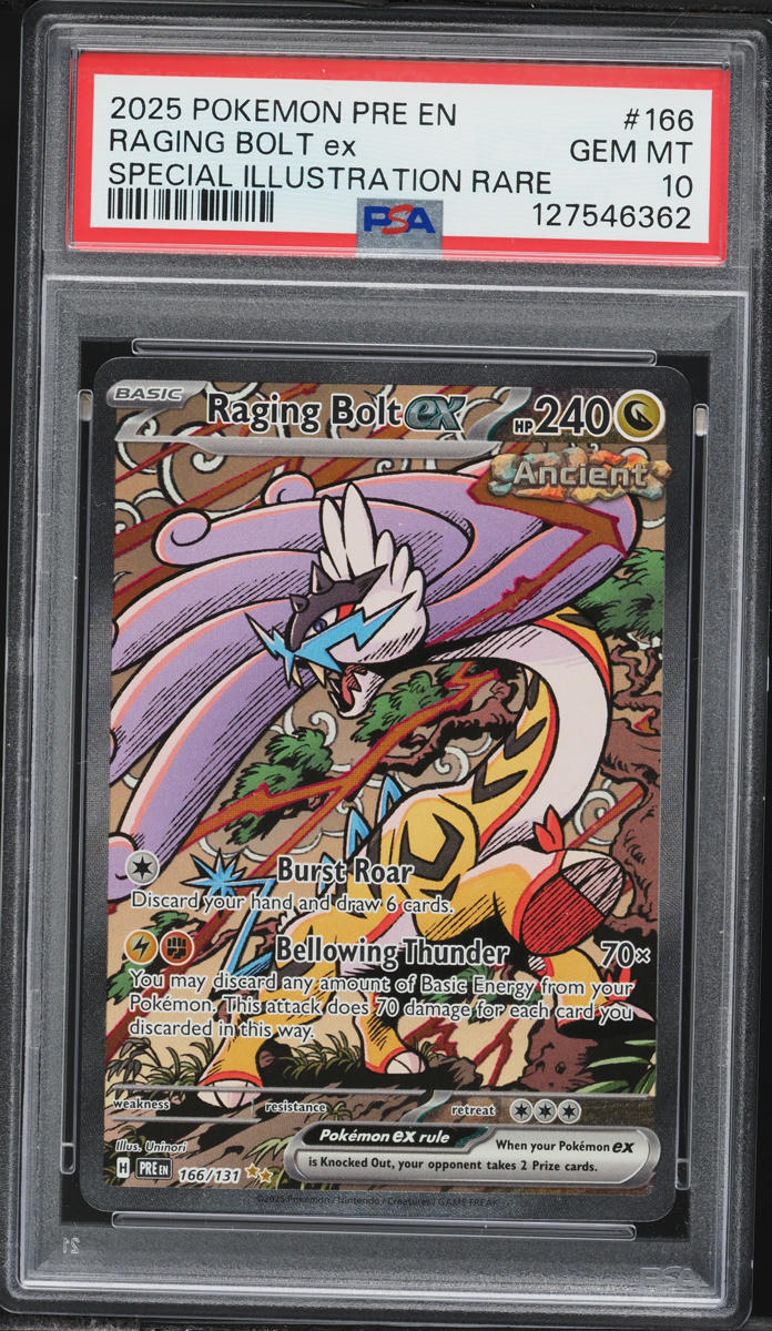 2025 Pokemon Scarlet & Violet Prismatic Evolutions SIR Raging Bolt EX #166 PSA 10 GEM MINT
