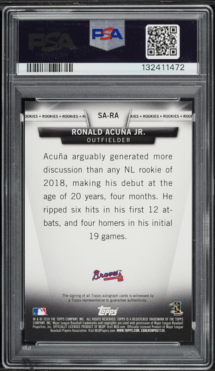 2018 Topps Update Salute Ronald Acuna Jr. ROOKIE AUTO #SA-RA PSA 8 NM-MT
