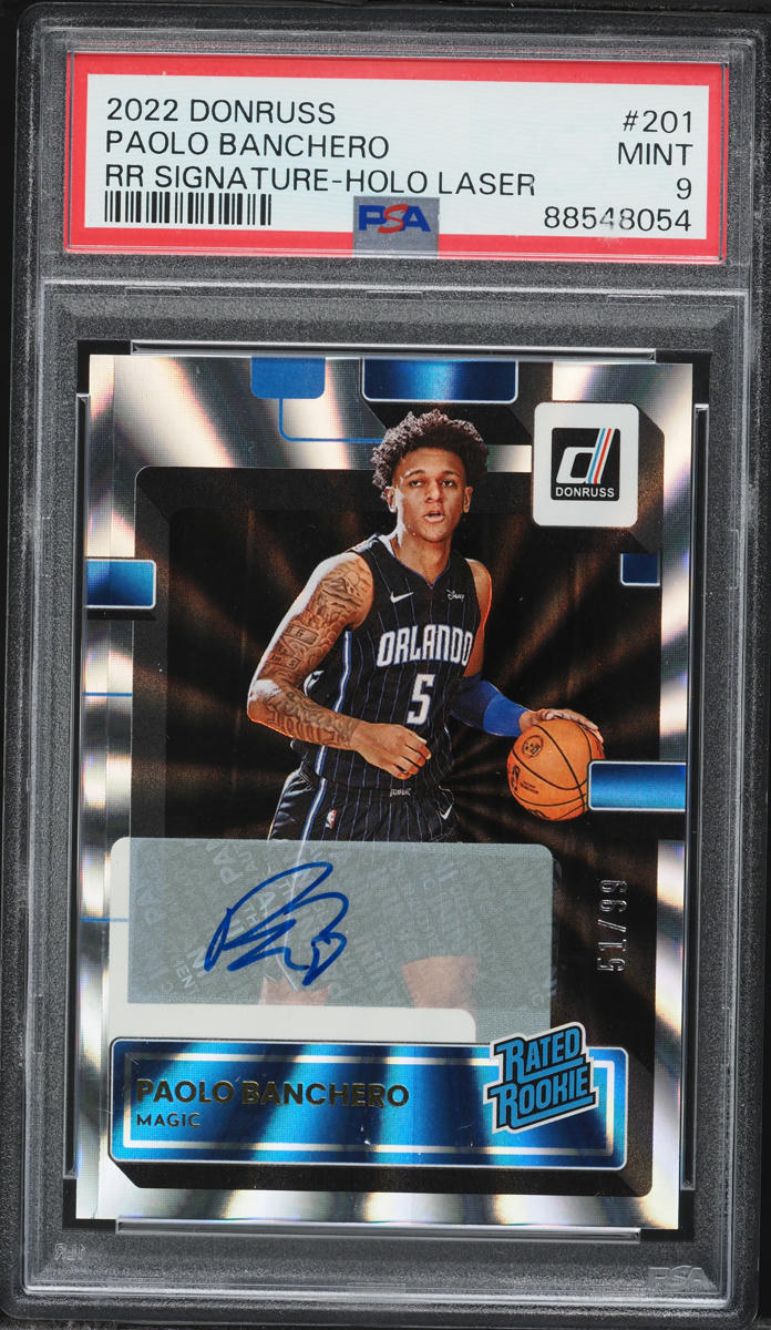 2022 Donruss Holo Laser Paolo Banchero ROOKIE AUTO /99 #201 PSA 9 MINT