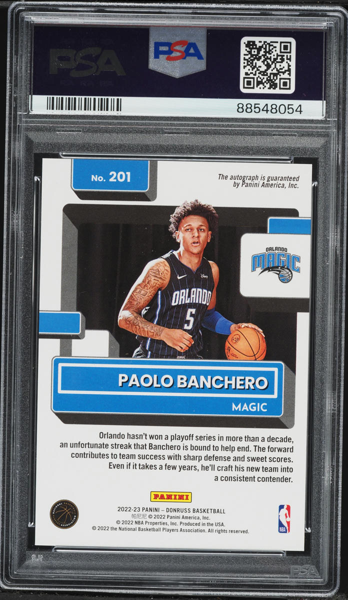 2022 Donruss Holo Laser Paolo Banchero ROOKIE AUTO /99 #201 PSA 9 MINT