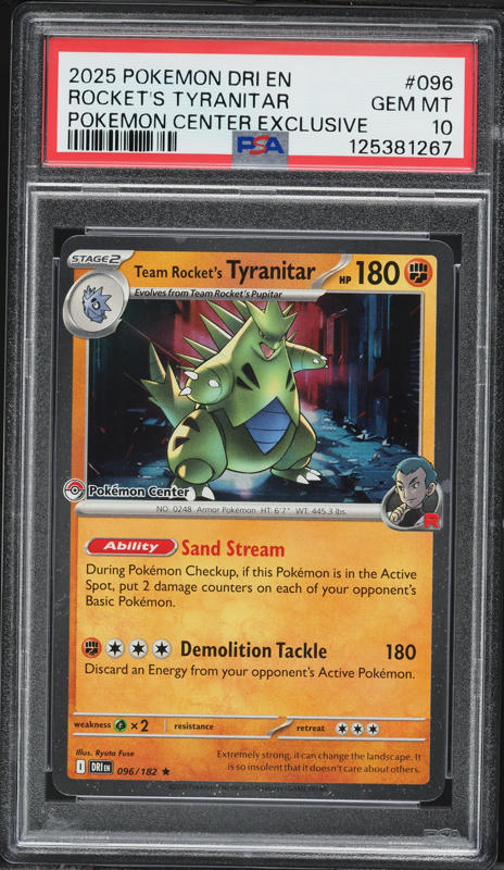2025 Pokemon SV Destined Rivals Center Exclusive Team Rocket's Tyranitar #96 PSA 10 GEM MINT
