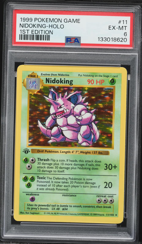 1999 Pokemon Base Set Shadowless 1st Edition Holo Nidoking #11 PSA 6 EXMT