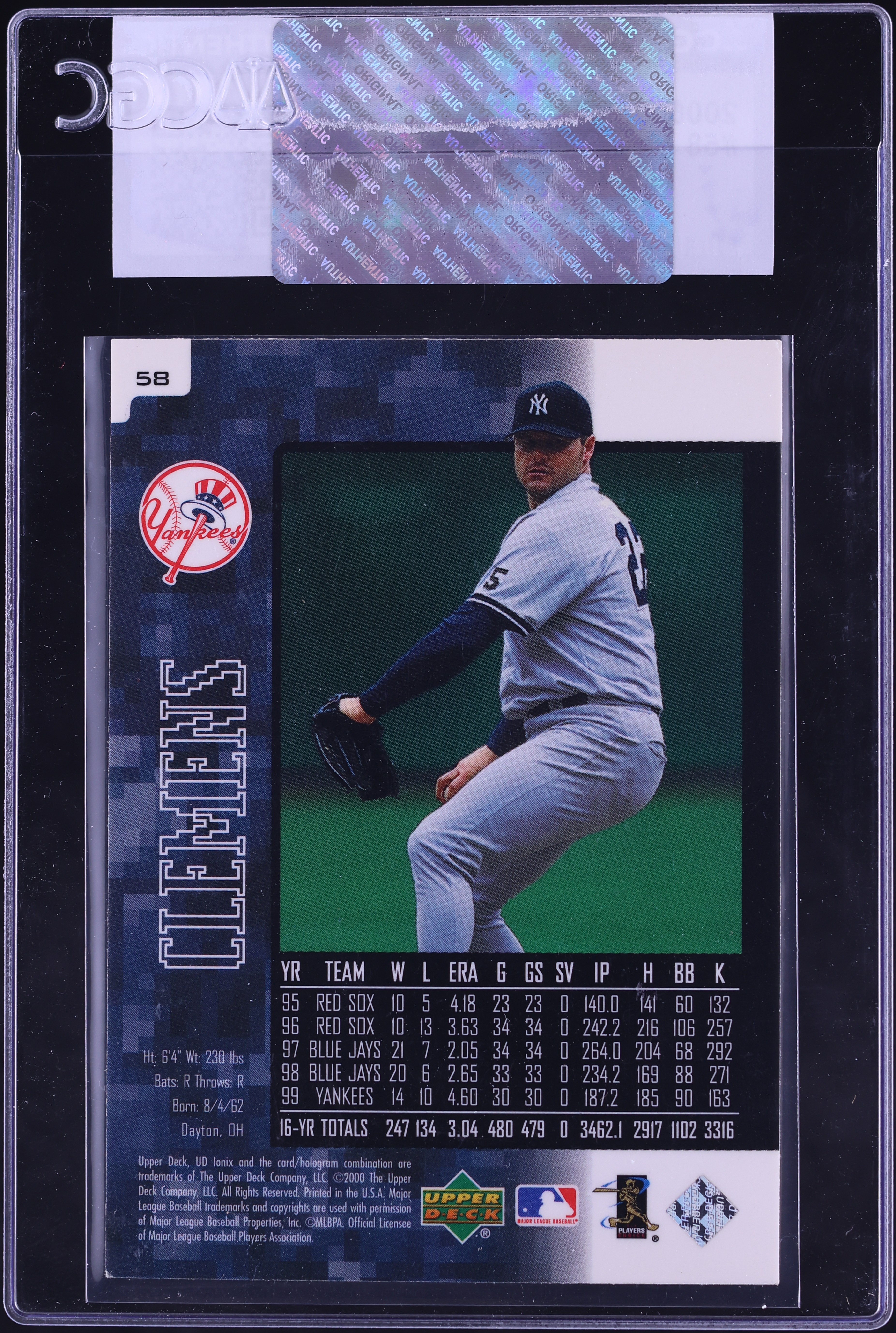 2000 Upper Deck Ionix Roger Clemens #58 CGC AUTH on Fanatics Collect