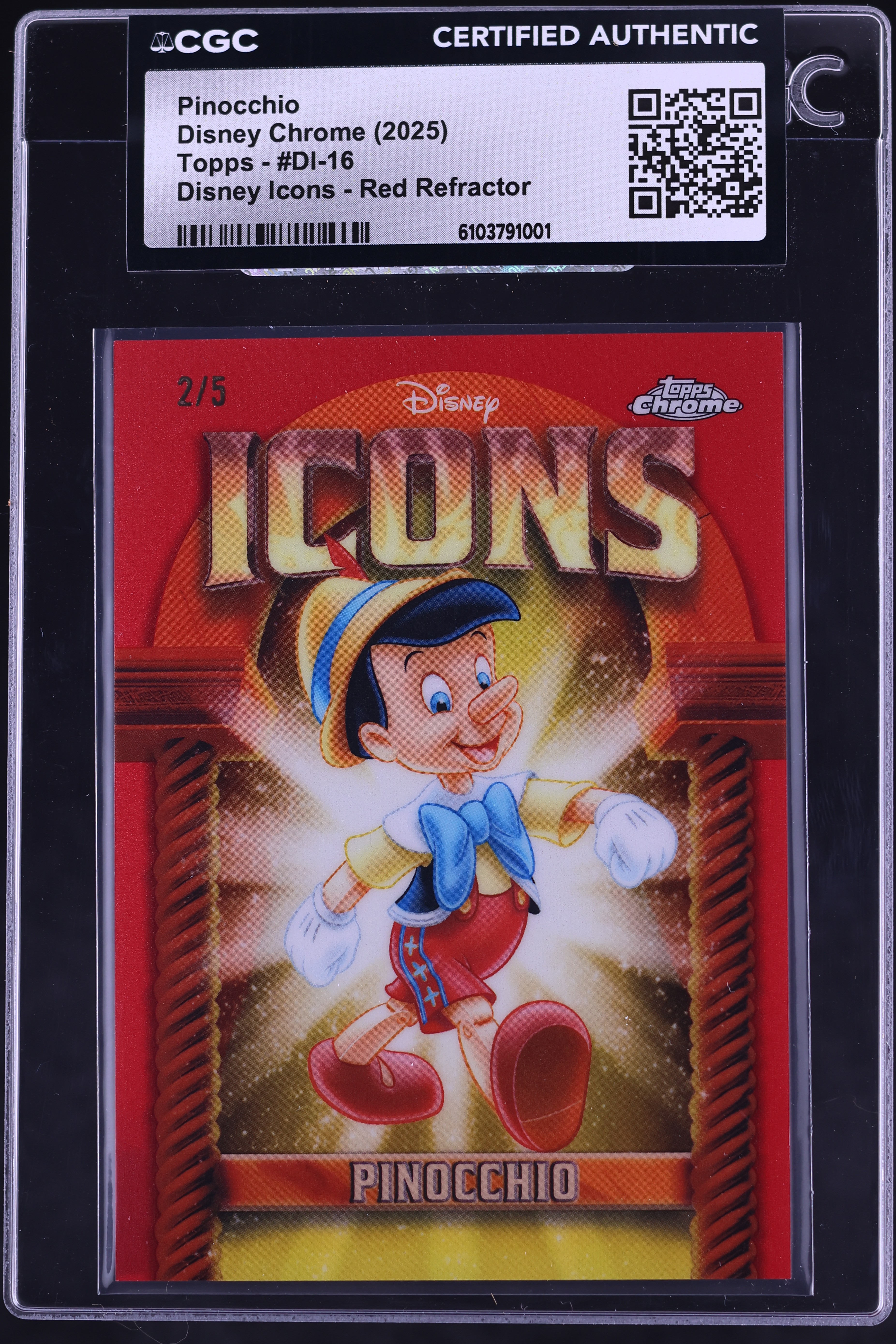 PSA10Disney100 ピノキオ #048 7097 2025 Topps Chrome Disney Icons Red Refractor Pinocchio /5 #DI-16
