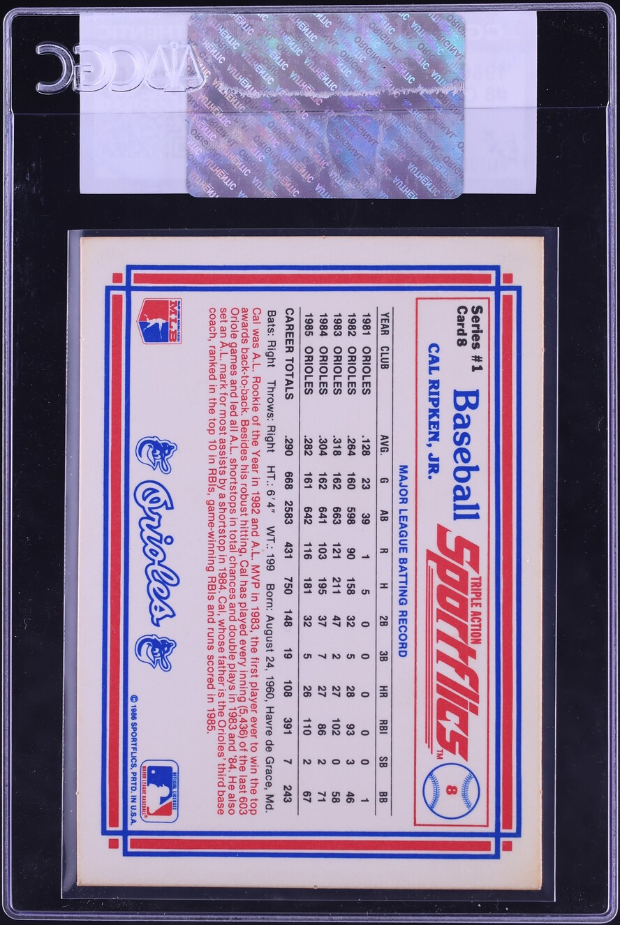 1986 Sportflics Cal Ripken Jr. #8 CGC AUTH