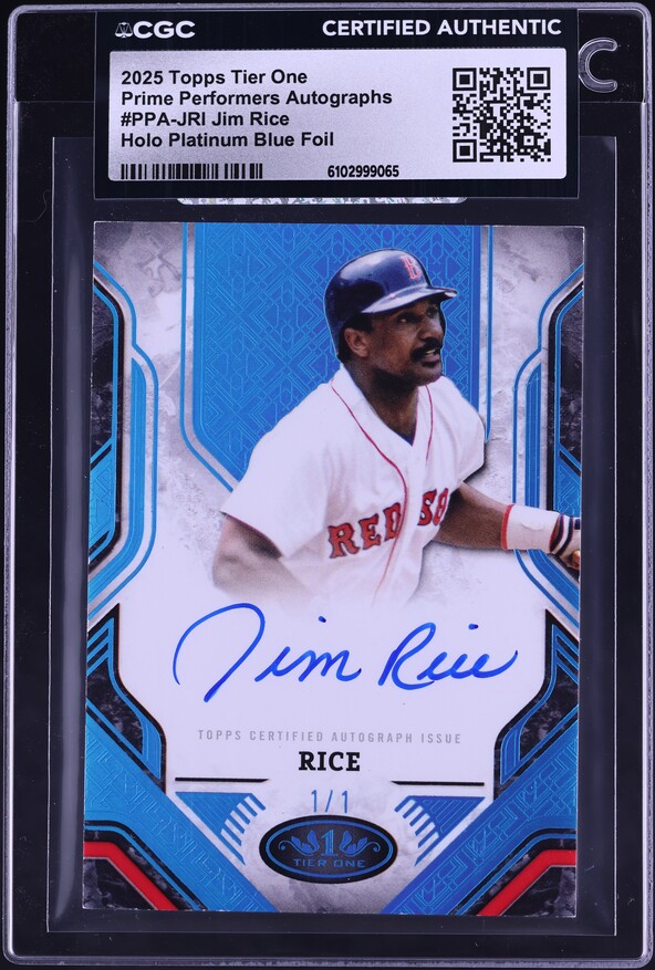 2025 Topps Tier One Prime Performers Holo Platinum Blue Foil Jim