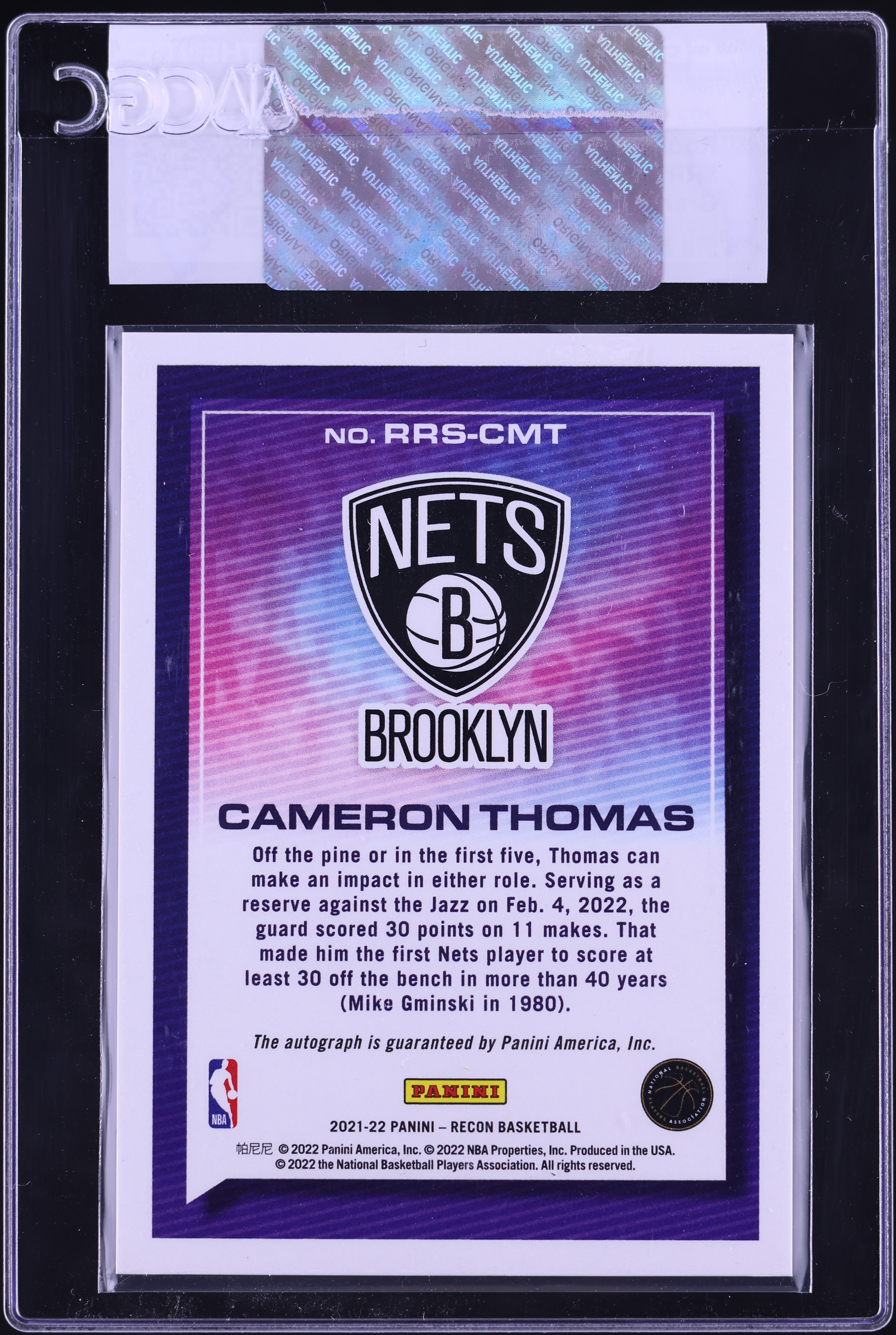 2021 Panini Recon Green Cameron Thomas ROOKIE AUTO /5 #RRS-CMT CGC