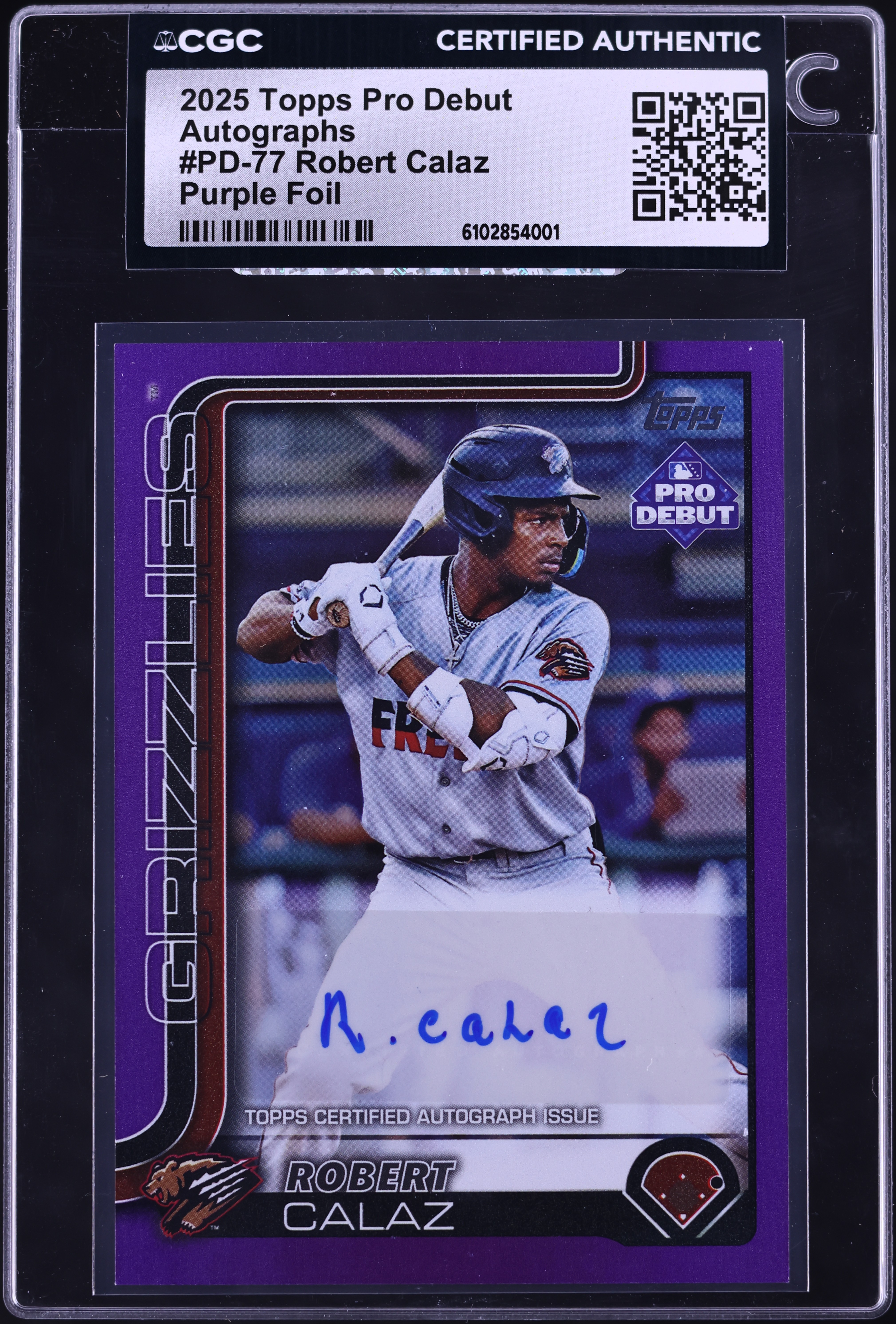 2025 Topps Pro Debut Purple Foil Robert Calaz AUTO /299 #PD-77 CGC