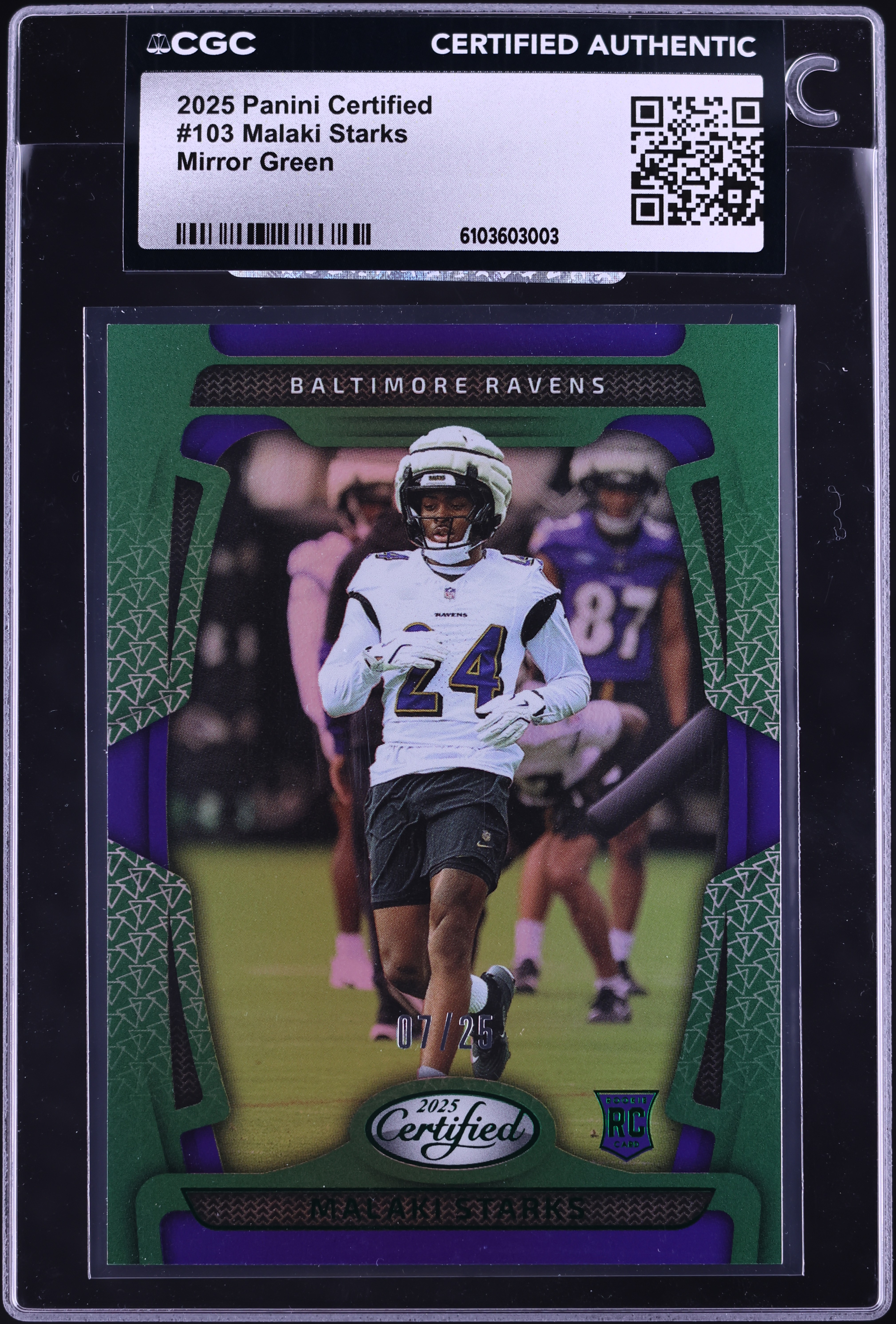 2025 Panini Certified Football Mirror Green Malaki Starks #103 CGC AUTH