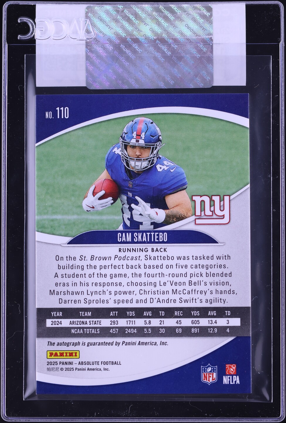 2025 Absolute Spectrum Red Cam Skattebo ROOKIE AUTO /100 #110 CGC AUTH