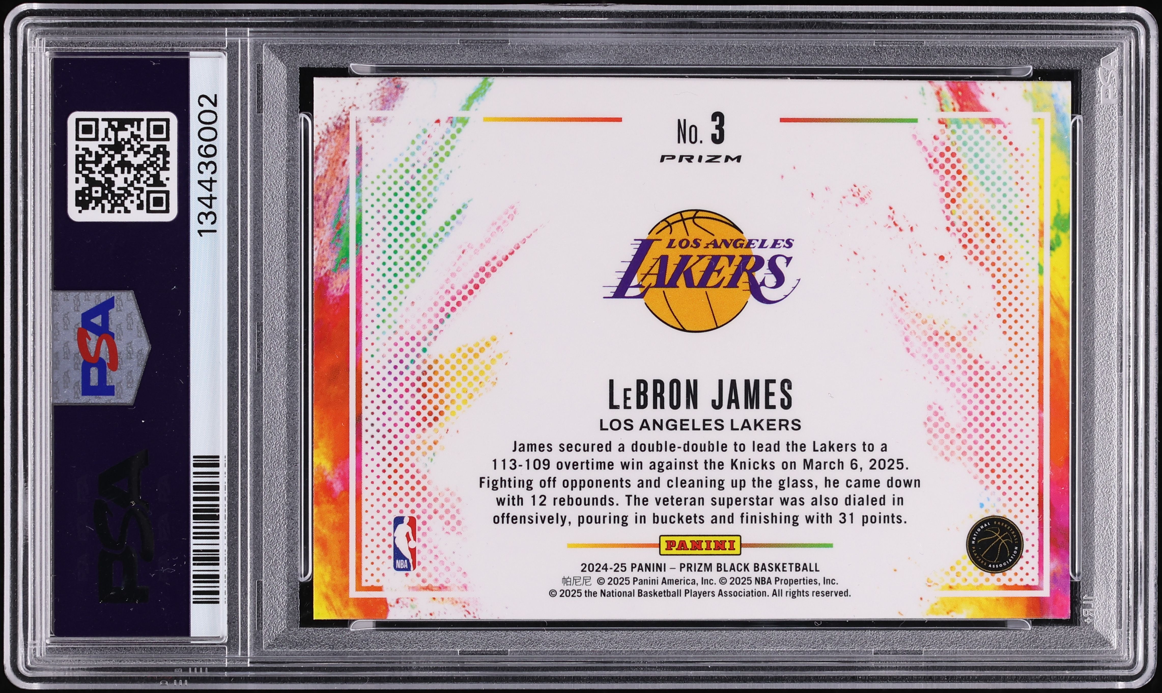 2024 Panini Prizm Black Color Blast LeBron James #3 PSA 10 GEM