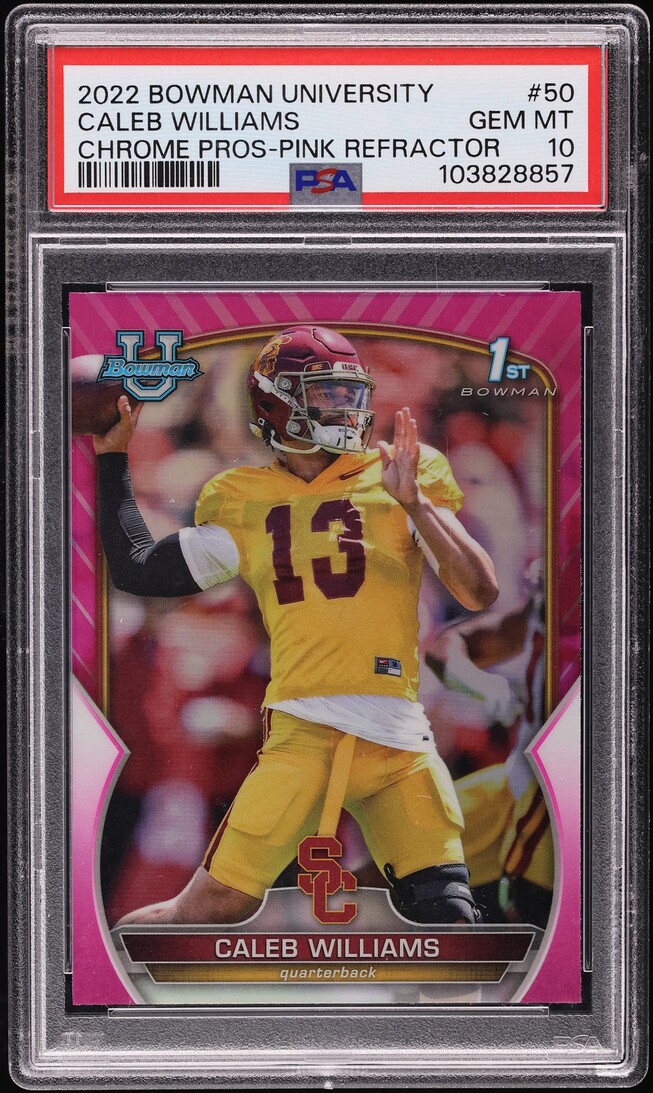 2022 Bowman Chrome University Pink Refractor Caleb Williams ROOKIE #50 PSA 10 GEM MINT