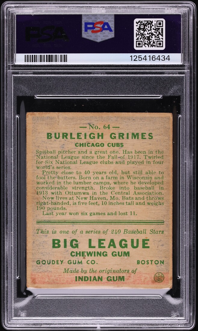 1933 Goudey Burleigh Grimes #64 PSA 3 VG