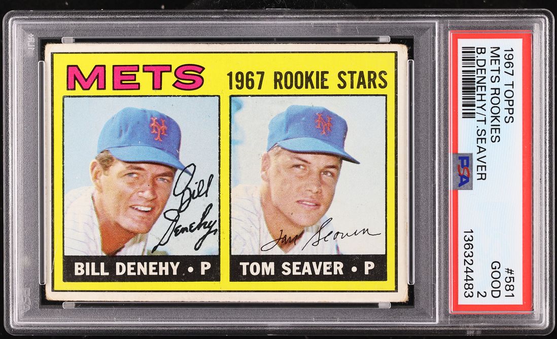 1967 Topps Mets Bill Denehy Tom Seaver ROOKIE #581 PSA 2 GD