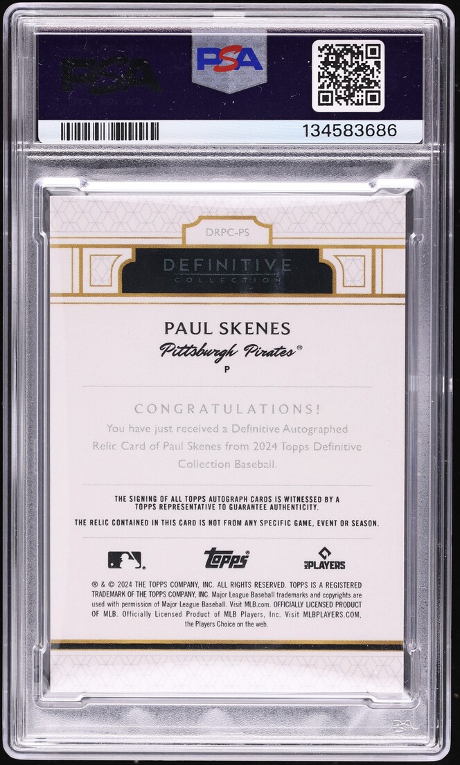 2024 Definitive Collection Paul Skenes ROOKIE PATCH AUTO /50 #DRPC-PS PSA 9 MINT