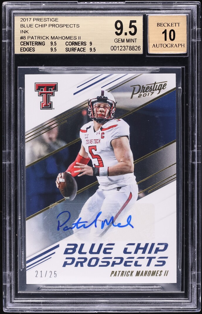 2017 Panini Prestige Blue Chip Prospects Ink Patrick Mahomes II ROOKIE AUTO /25 #8 BGS 9.5 GEM
