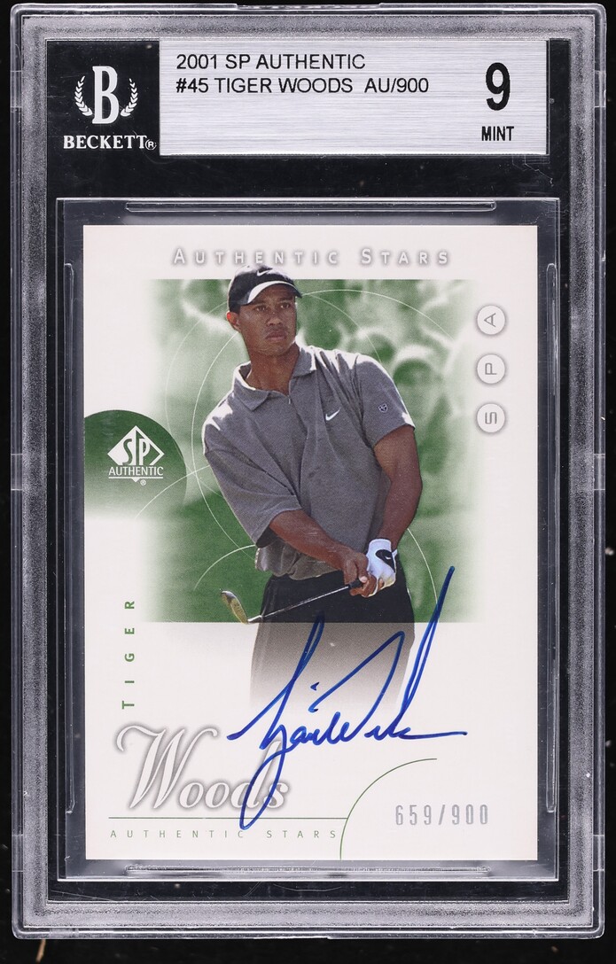 2001 SP Authentic Tiger Woods ROOKIE AUTO /900 #45 BGS 9 MINT
