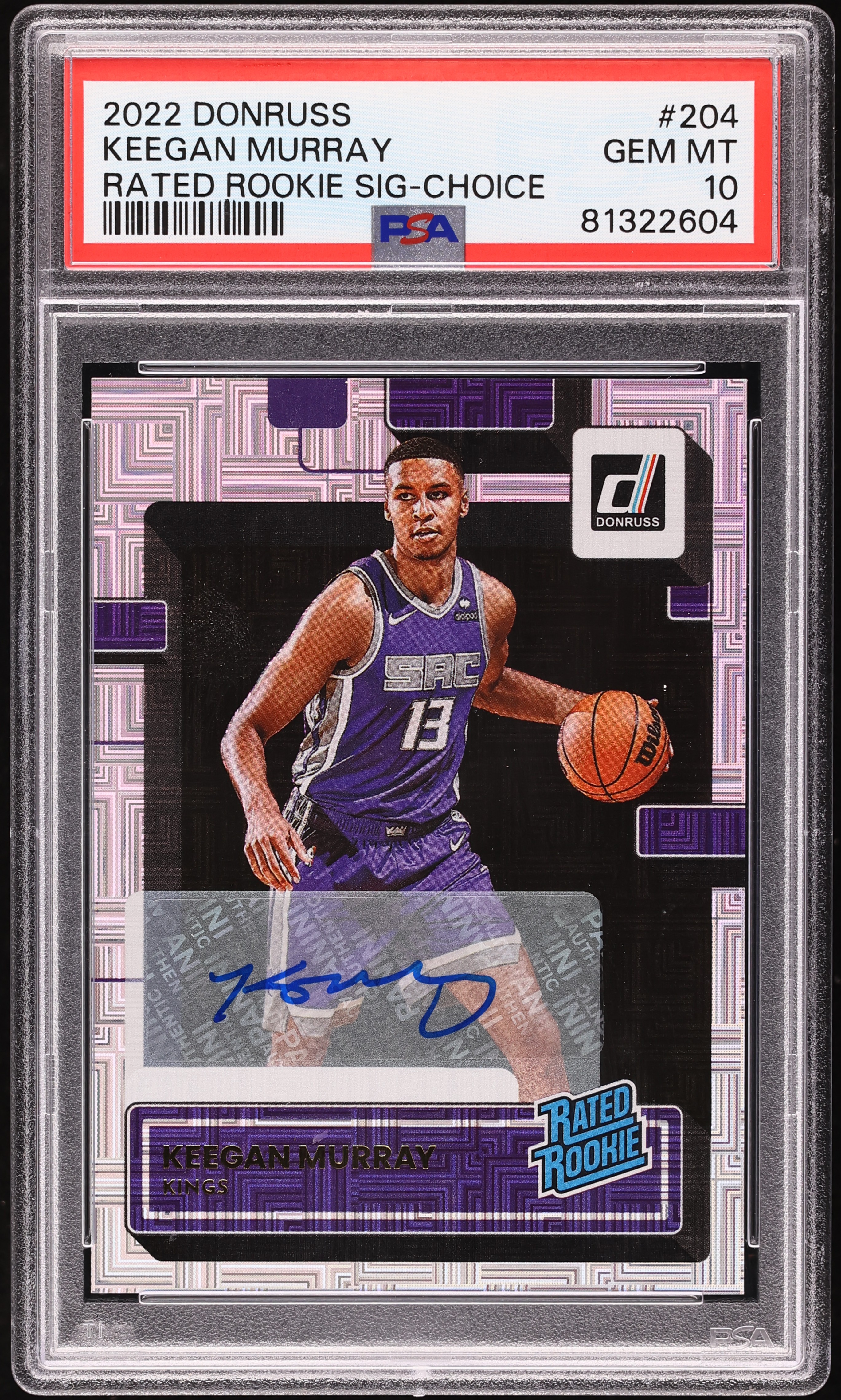 2022 Donruss Choice Keegan Murray ROOKIE AUTO #204 PSA 10 GEM MINT