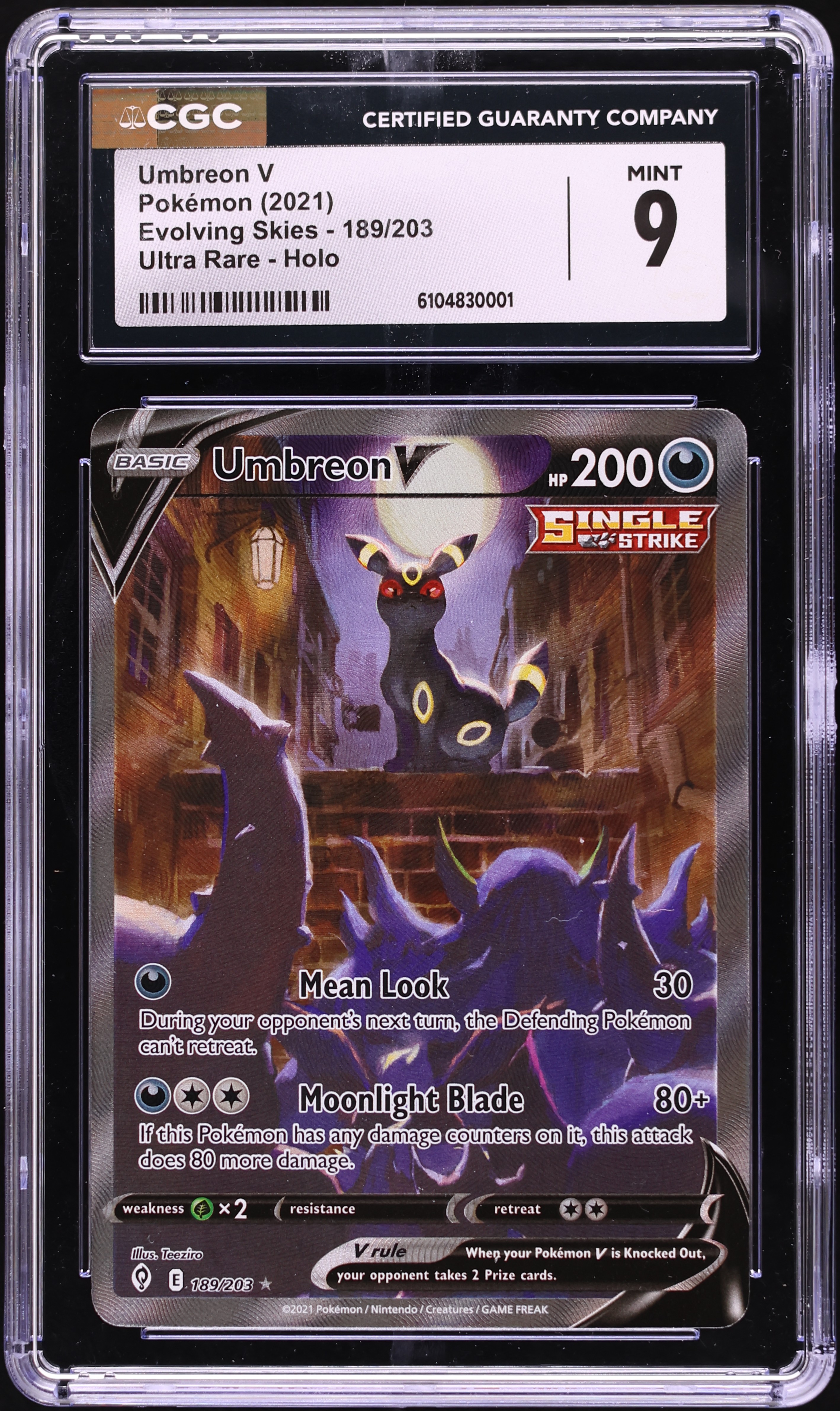 2021 Pokemon Sword & Shield Evolving Skies Alt Art Umbreon V #189