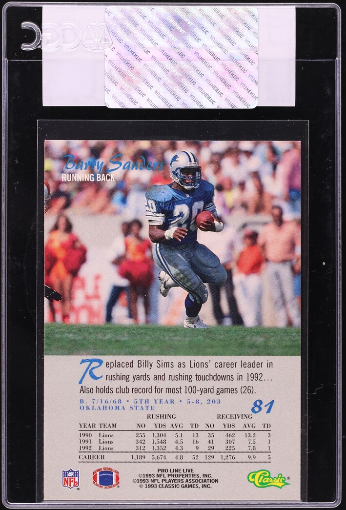 1993 Classic Pro Line Live Barry Sanders #81 CGC AUTH