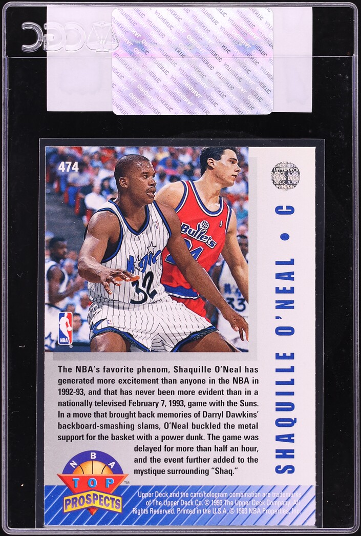 1992 Upper Deck NBA Top Prospects Shaquille O'Neal ROOKIE #474 CGC AUTH