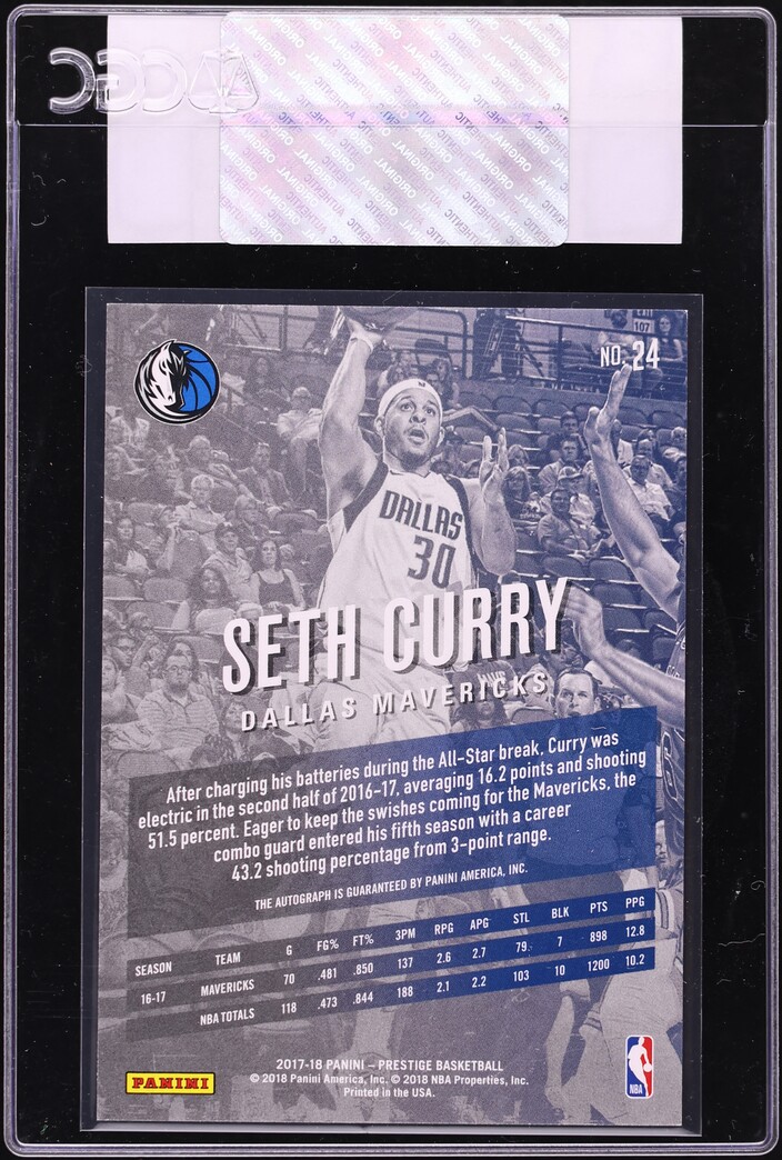 2017 Panini Prestige Bonus Shots Signatures Seth Curry AUTO #24 CGC AUTH