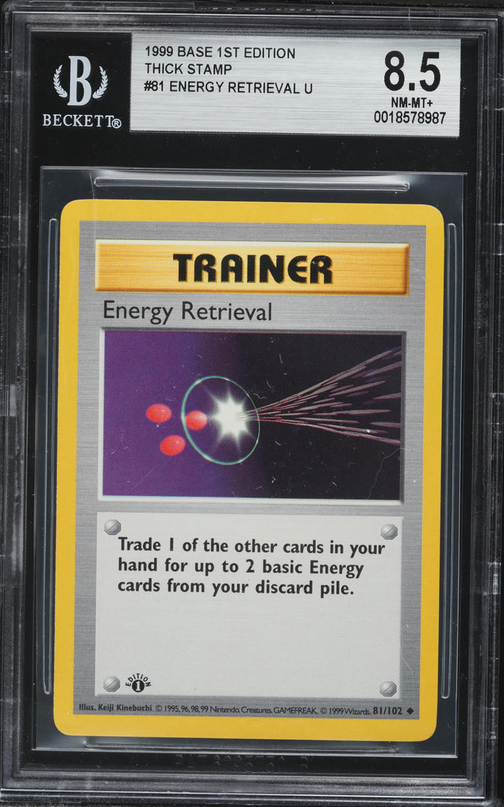 1999 Pokemon Base Set 1st Edition Thick Stamp Energy Retrieval #81 BGS ...