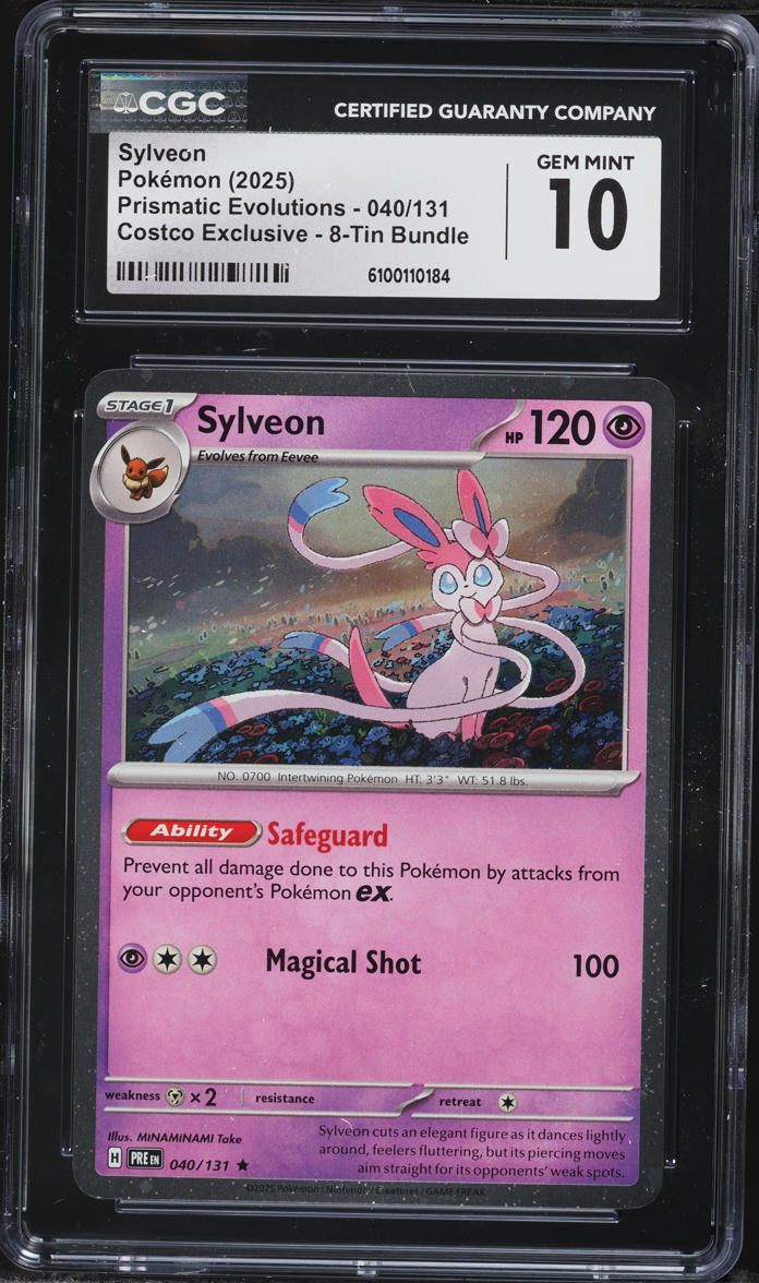 costco pokemon cards 2025 2025 Pokemon Prismatic Evolutions Costco Exclusive 8-Tin Bundle Sylveon  #040 CGC 10 GEM MINT on Fanatics Collect