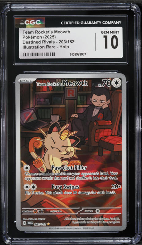 2025 Pokemon Scarlet & Violet Destined Rivals IR Team Rocket's Meowth #203 CGC 10 GEM MINT