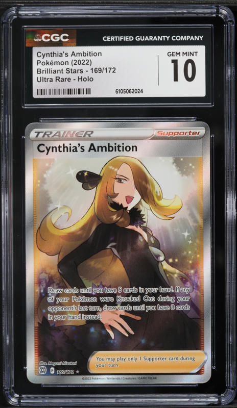 2022 Pokemon Sword & Shield Brilliant Stars Full Art Cynthia's Ambition #169 CGC 10 GEM MINT