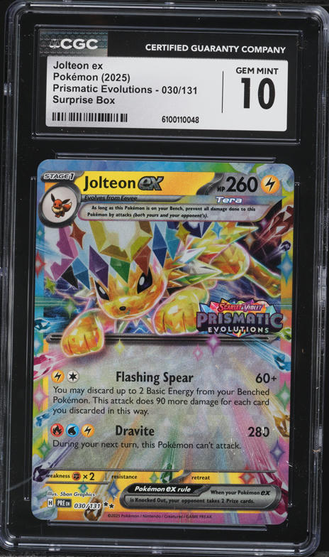 Jolteon EX 2025 Pokemon Prismatic Evolutions Double Rare #30 PSA Authenticated 10 Card Jolteon EX 2025 Pokemon Prismatic Evolutions Double Rare #30 PSA Authenticated 10 Card