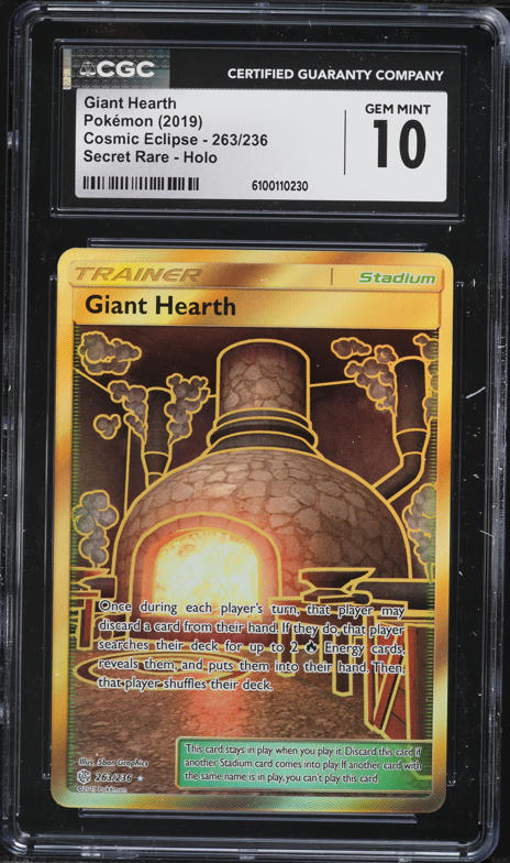 2019 Pokemon SM Cosmic Eclipse Gold Rare Giant Hearth #263 CGC 10 GEM MINT