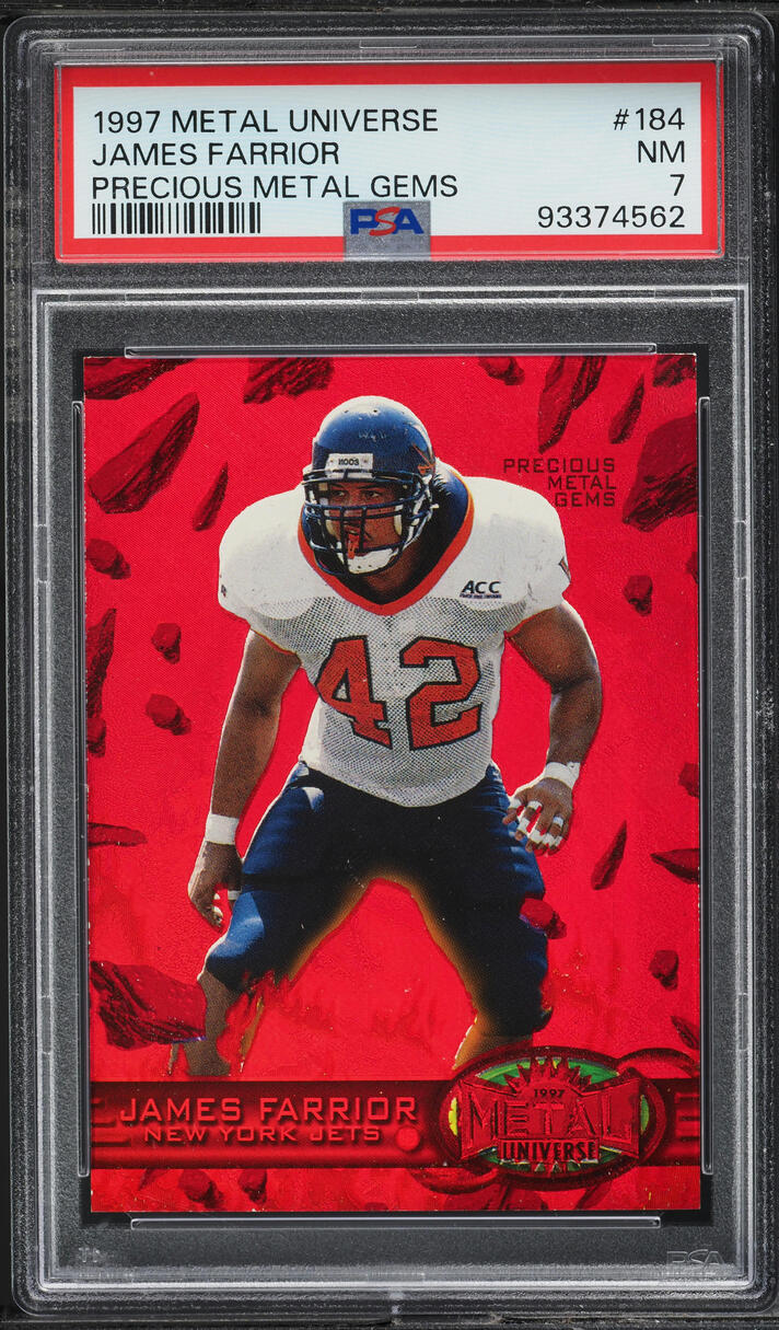 1997 Metal Universe Precious Metal Gems PMG Red James Farrior RC /150 #184 PSA 7