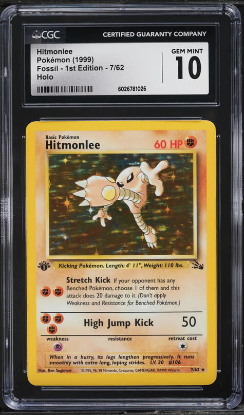 hitmonlee holographic card 1999 Pokemon Fossil 1st Edition Holo Hitmonlee #7 PSA 10 GEM MINT on  Fanatics Collect