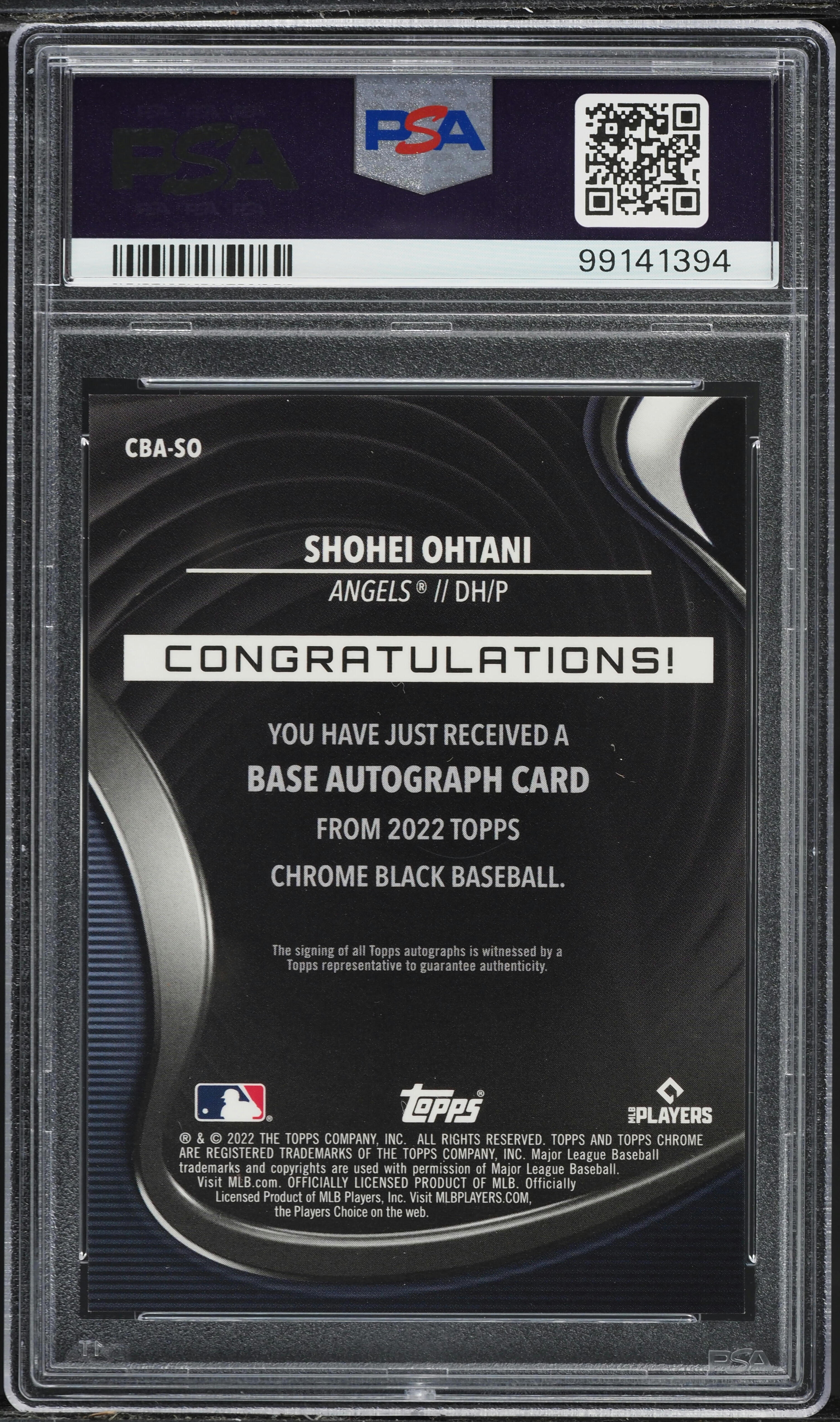 2022 Topps Chrome Black Shohei Ohtani AUTO #SO PSA 10 GEM MINT on