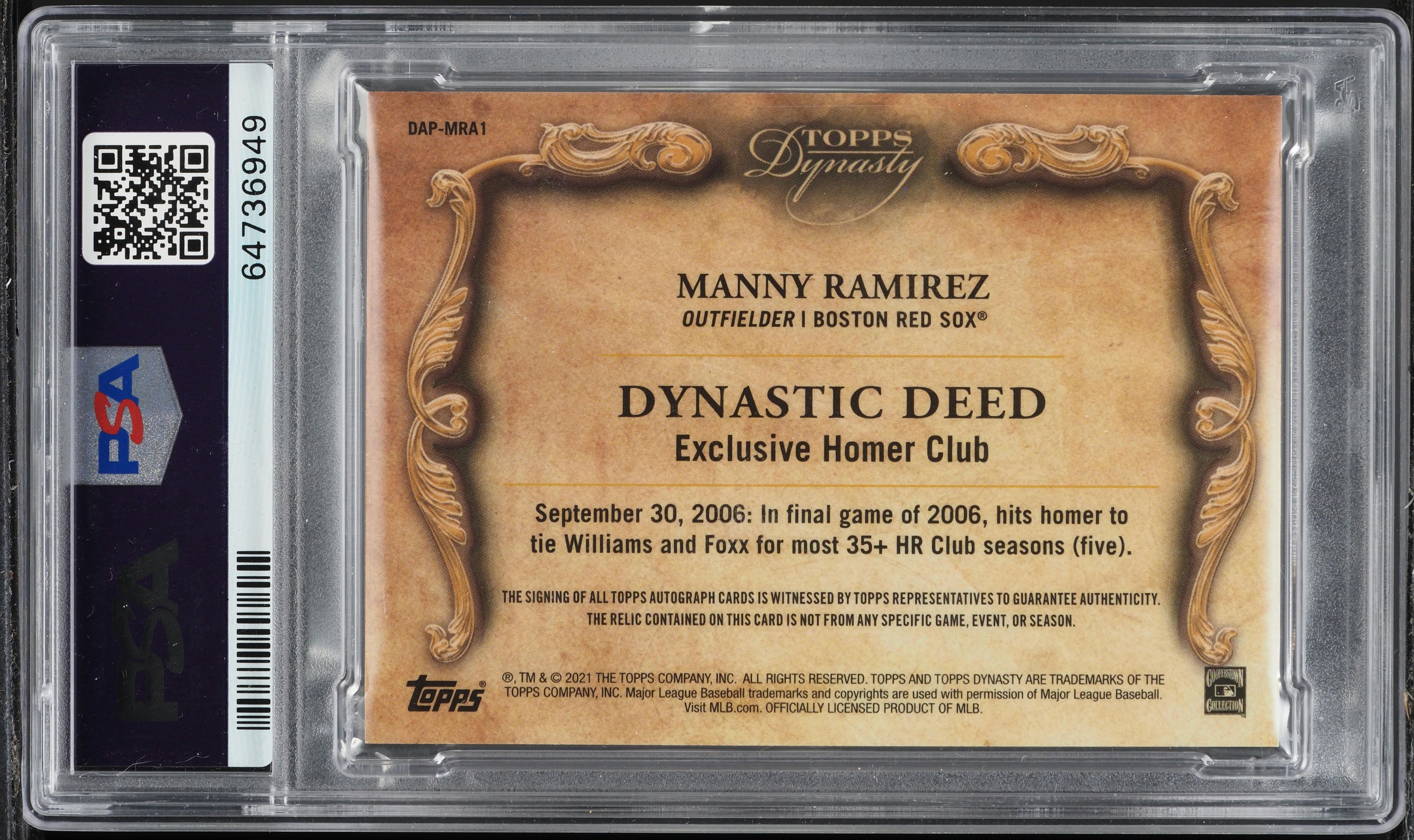 2021 Topps Dynasty Manny Ramirez PATCH AUTO /10 #MR1 PSA 9 MINT on 