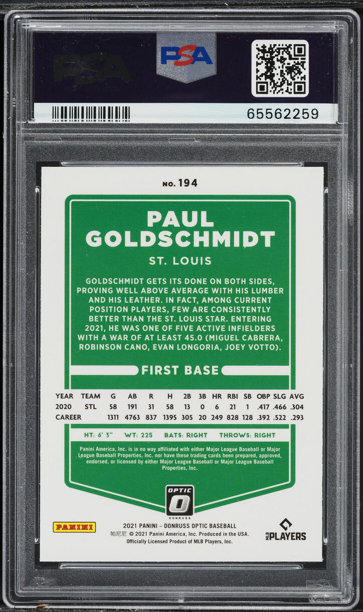 2021 Donruss Optic Paul Goldschmidt #194 PSA 10 GEM MINT