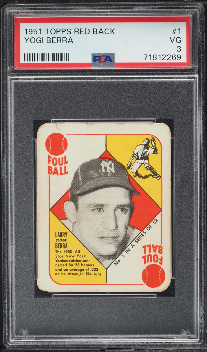 1951 Topps Red Back Yogi Berra #1 PSA 3 VG