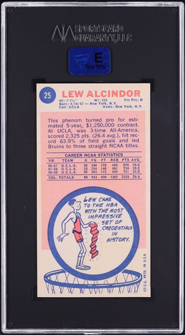 1969 Topps Basketball Lew Alcindor ROOKIE #25 SGC 7 NRMT