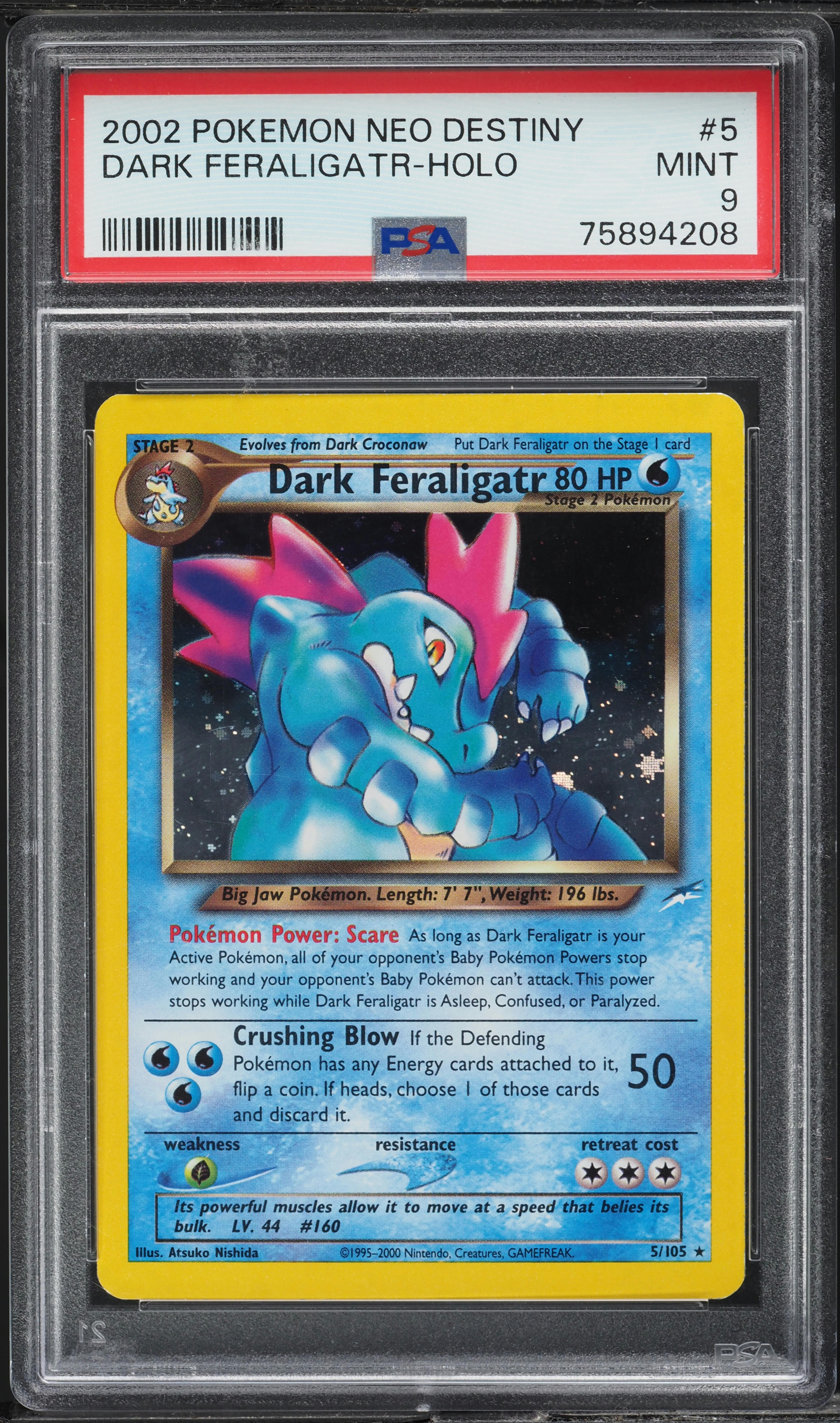 2002 Pokemon Neo Destiny Holo Dark Feraligatr #5 PSA 9 MINT on
