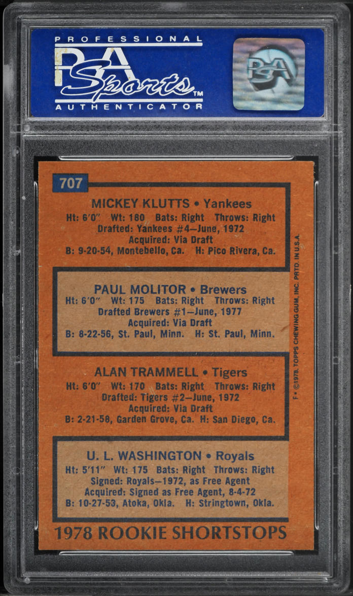 1978 Topps Paul Molitor & Alan Trammell ROOKIE #707 PSA 8 NM-MT on