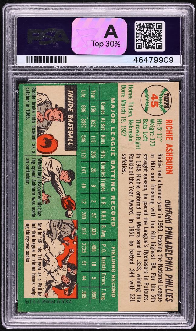 1954 Topps Richie Ashburn #45 PSA 7.5 NRMT+