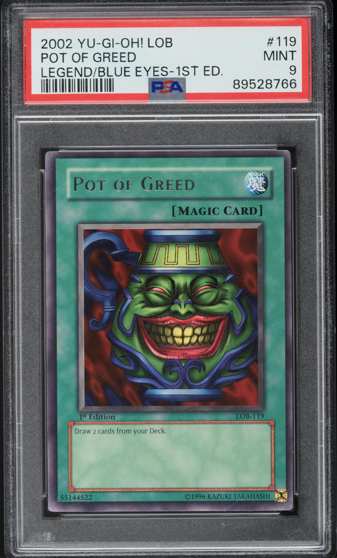 2002 Yu-Gi-Oh! Legend Of Blue Eyes 1st Edition Pot Of Greed #LOB-119 PSA 9 MINT
