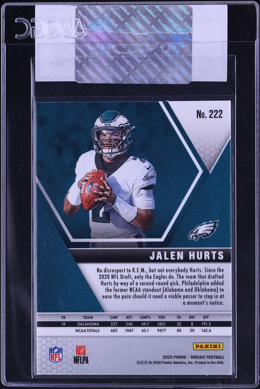 2020 Panini Mosaic Jalen Hurts ROOKIE #222 CGC AUTH